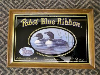 Vintage 1991 Pabst Blue Ribbon Pbr Beer Mirror Bar Sign Common Loon Can Light