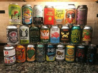 24 Different Craft Micro Brew Beer Cans From All Over The Us Empty Bottom Opened