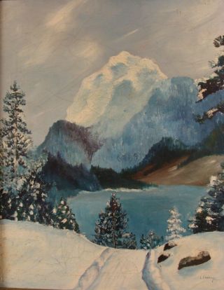 Antique Winter Lake Landscape O/C Painting signed Leonard Gilt Frame 2