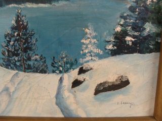 Antique Winter Lake Landscape O/C Painting signed Leonard Gilt Frame 6