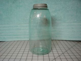 Vintage Ball Mason Jar,  ½ Gallon Aqua Sloped,  Patent Nov.  30th 1858 W/ Zinc Porc