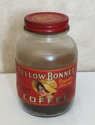 Yellow Bonnet Coffee One Pound Glass Jar Springfield Grocer Missouri