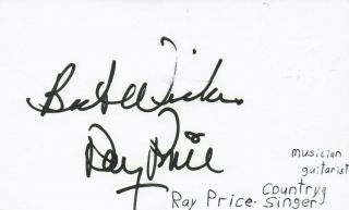 Ray Price Singer Musician Guitarist Country Music Autographed Signed Index Card