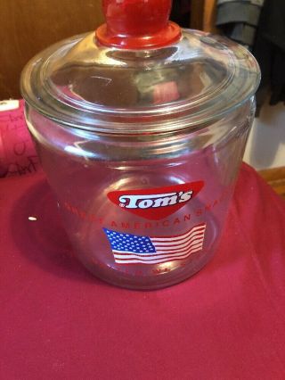 Vintage Tom’s Great American Snacks United We Stand Clear Glass Counter Jar