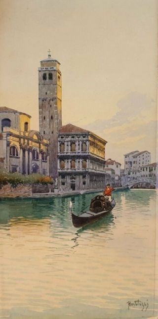 Old Antique Watercolor Painting Of Venice Artist Signed Bortoluzzi 8