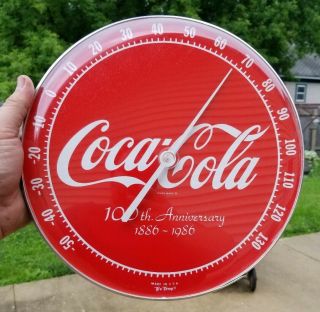 1986 Coca Cola 100th Anniversary Wall Thermometer Big Dial True Temp Fahrenheit