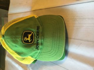 John Deere Green Yellow Mesh Cap Hat Vtg Patch