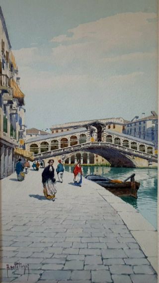 Old Antique Watercolor Painting Of Venice Artist Signed Bortoluzzi 6