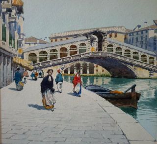 Old Antique Watercolor Painting of Venice Artist signed Bortoluzzi 6 4