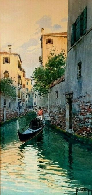 Old Antique Watercolor Painting Of Venice Artist Signed Bortoluzzi 4