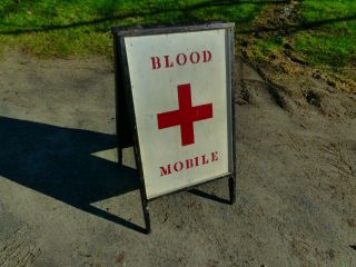 Old Vintage Advertising Sign Red Cross Blood Mobile Wood Tee - Pee