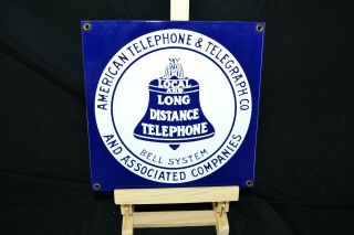 American Telephone Telegraph Co Bell System Porcelain Sign Vintage Old