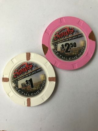 Two Sands Bethlehem Steel Stacks Resort Casino Chip $1 And $2.  50 Pennsylvania