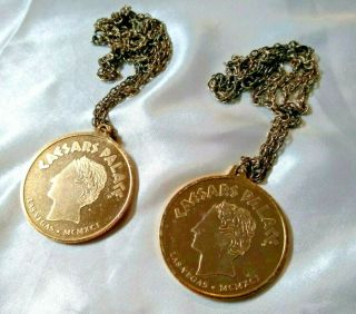 Caesars Palace Las Vegas 1991 Gold Tone Medallion Coin / Necklace With Chain X2