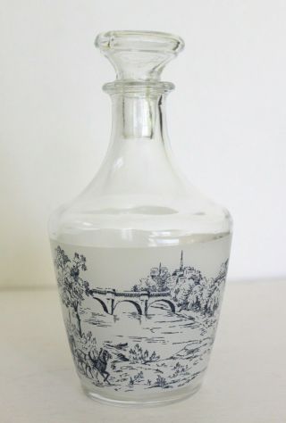Vintage French Glass Decanter With Stopper And Scene Of Paris