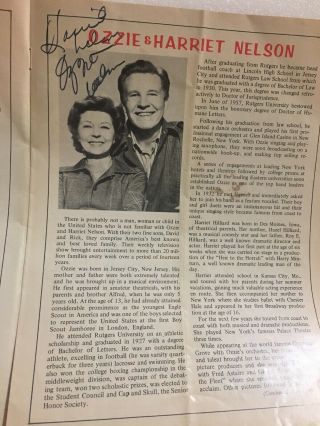 Ozzie And Harriet Nelson Signed Program “the Adventures Of Ozzie And Harriet”