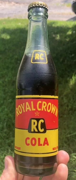 Rare Size Acl Royal Crown Cola Rc Bottle 8oz Full Cap