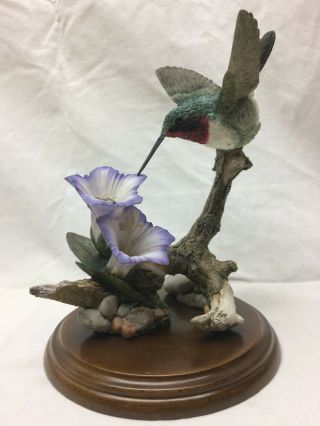 Ruby Throat Hummingbird Figurine With Flowers