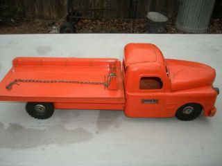 Vintage Orange Structo Pressed Steel Flat Bed Tow Truck / Look