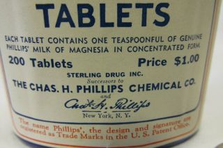 Vintage - Medicine - Phillips ' - MILK OF MAGNESIA - Tablets - Blue - Bottle - Embossed - on Back 2