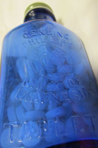 Vintage - Medicine - Phillips ' - MILK OF MAGNESIA - Tablets - Blue - Bottle - Embossed - on Back 6
