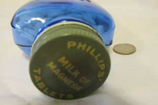 Vintage - Medicine - Phillips ' - MILK OF MAGNESIA - Tablets - Blue - Bottle - Embossed - on Back 8