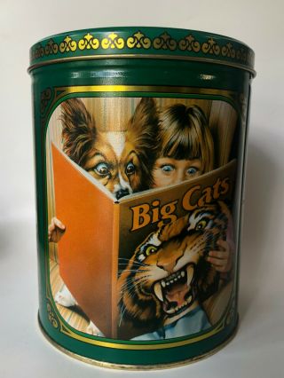 Vintage Purina Biscuits Steel Tin Canister Treat Container Dog Scenes 7.  25 " Tall