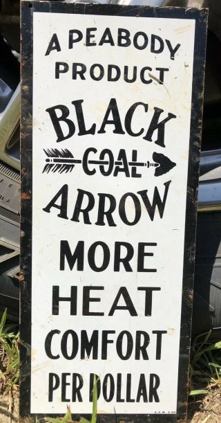 Vintage Black Coal Arrow Metal Sign Door Push Not Porcelain Gas