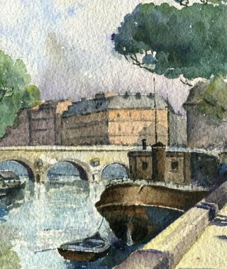 1947 Vintage Watercolor Painting Paris Pont St Michel Signed Rudolf 4