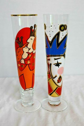 2 Ritzenhoff Beer Glasses & 8 Coasters Weiss King & Queen / Krizmanic Jester
