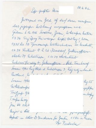 Signed Photo,  Letter Rocket Knight ' s Cross Holder Major Robert von Prochazka KC 3