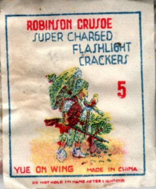 Robinson Crusoe Penny Pack Firecracker Label,  Complete W/ Glassine