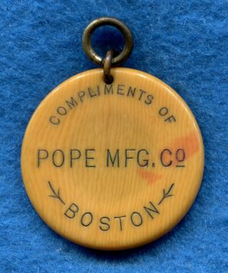 Antique 1892 POPE MFG CO COLUMBIA BICYCLE Advertising Celluloid Fob w/ Compass 2