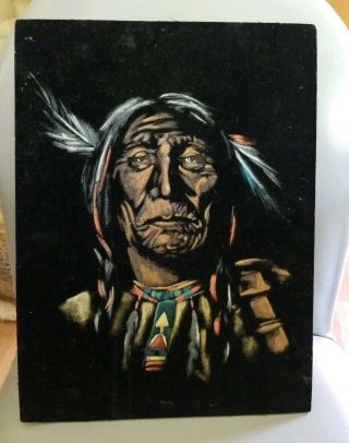 Vtg Native American Indian Oil Painting Framed & Signed 1962 Signed Back 12x16