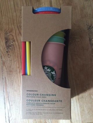 Starbucks - Reusable Color Changing Cold Cups 5 Pack With Straws,  Lids 2019