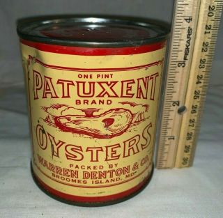 Antique Patuxent Oyster Tin Litho 1pt Can Broomes Island Md Vintage Seafood Old