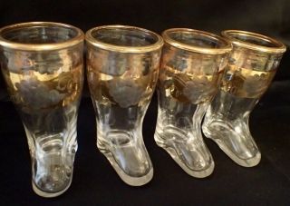 Set Of 4 Vintage German Shot Glasses Mini Boot W/ Gold Grape Embellishment Lg138