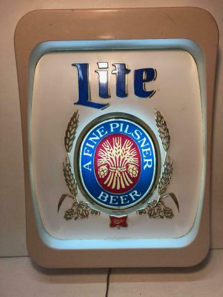 Vintage Miller Lite A Fine Pilsner Beer Lighted Metal Sign Code 57 - 1267