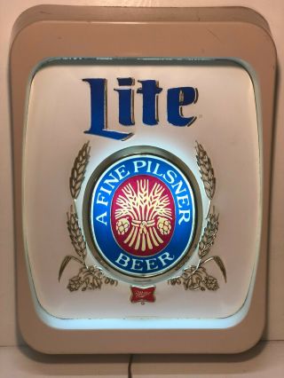 Vintage Miller Lite A Fine Pilsner Beer Lighted Metal Sign Code 57 - 1267 3