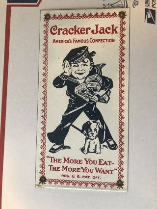 Vintage Enamel Cracker Jack Advertising Sign 6 " X 12 "