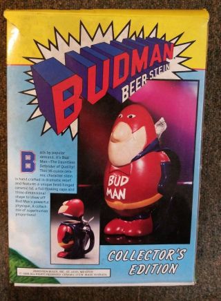 Vintage 1989 Bud Man Bush Budweiser Lidded Beer Stein Collector 