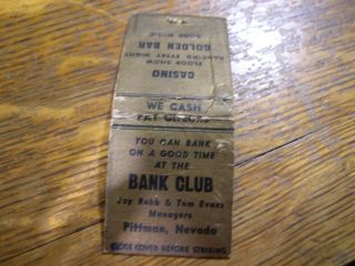 Full Casino Matchbook,  Bank Club,  Pittman,  Nv Listed In Fullers Plus,