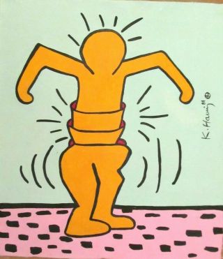 Vintage Abstract Oil On Canvas Keith Haring Modern Art 20th Century