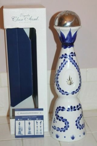Tequila Clase Azul Reposado Ceramic Bottle & Box Hand Painted Decanter Mexico