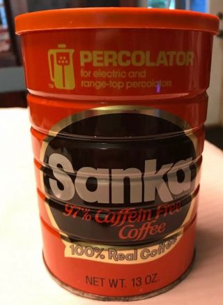 Vintage Sanka Coffee Can Empty W/original Lid 97 Caffein Htf
