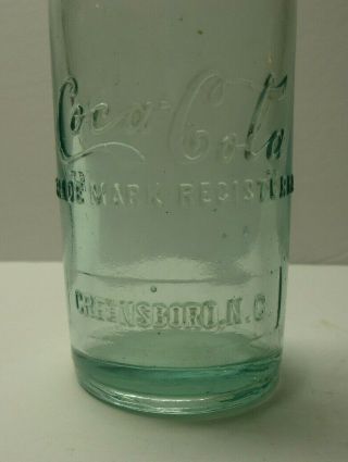 Vintage 1920 ' s STRAIGHT - SIDE Coca Cola Bottle Greensboro NC PRE HOBBLESKIRT 2