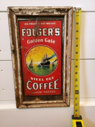 Folgers Golden Gate 20 Pound Steel Cut Coffee Vacuum Packed Metal Tin Sign C1910