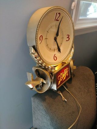 Vintage Rare Schlitz Lighted Bar Clock and Clock & light work 3