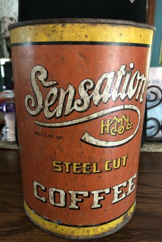 Vintage Rare Sensation 3 Lb.  Pry - Top Coffee Tin H.  D.  Lee Merc.  Co.