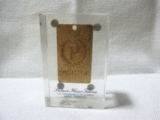 Rare Antique Chicago Palmer House Gold Tone Room Key Tag Lucite Paperweight